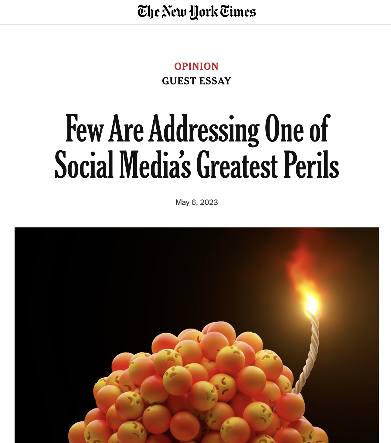 Few Are Addressing One of Social Media’s Greatest Perils (The New York Times, 2023)